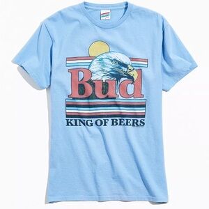 Junk Food Clothing x Budweiser Unisex Eagle King Beer Tee in Color Sky Blue